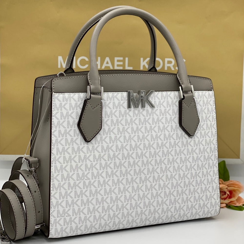 MICHAEL KORS MOTT LARGE SATCHEL BRIGHT WHITE LEATR - Picture 1 of 16